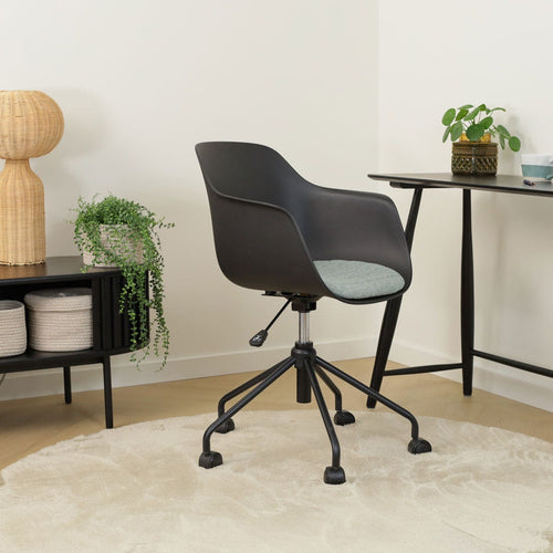 Nolon Nout-Liz Bureaustoel Zwart - Zacht Groen Kussen - Zwart Onderstel - vtwonen shop