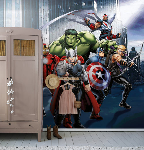 Sanders & Sanders fotobehang The Avengers blauw, groen en rood - 375 x 270 cm - 601034