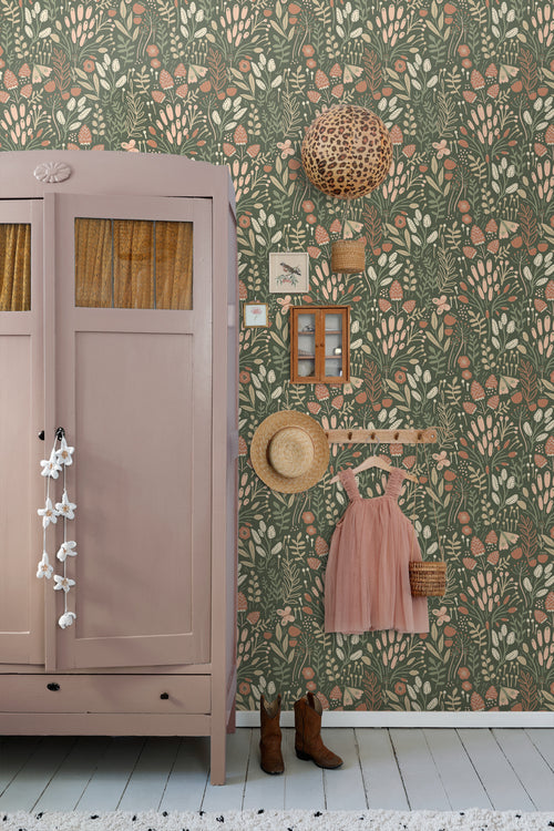 ESTAhome behang bladeren en bloemen groen en terracotta - 50 x 900 cm - 131383 - vtwonen shop