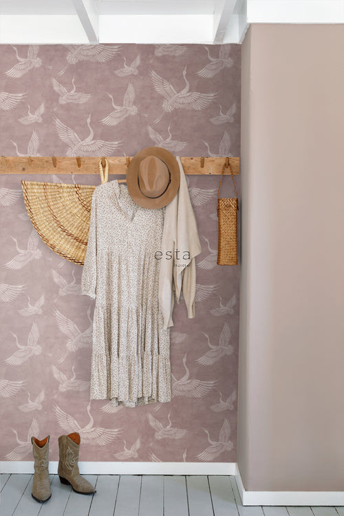 ESTAhome behang kraanvogels oudroze - 50 x 900 cm - 139333
