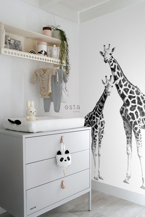 ESTAhome fotobehang giraffen zwart en wit - 139.5 x 279 cm - 158701 - vtwonen shop