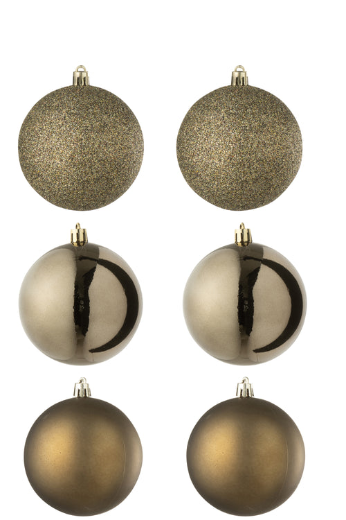 J-Line kerstbal - kunststof - bruin - doos van 6