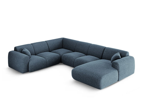 Cosmopolitan Design Panoramische hoekbank links Nolio 6-zits, chenille koningsblauw - 252x342x72cm