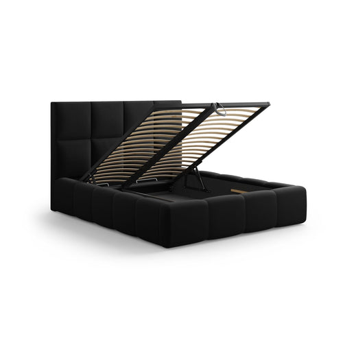 Cosmopolitan Design - Opbergbed met hoofdeinde Livigno 200x140cm flueel zwart - 230x165x125cm