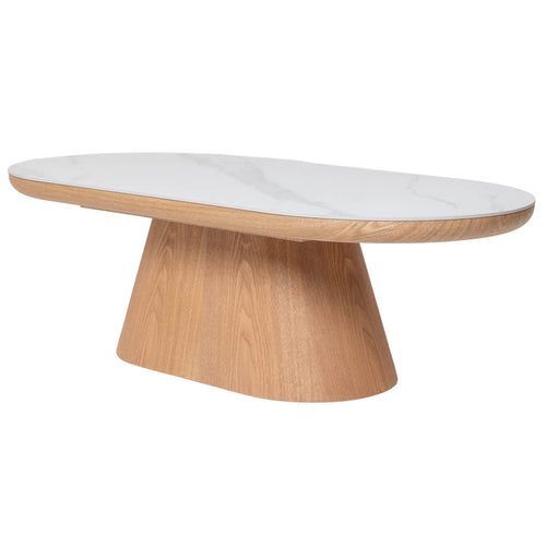 Giga Meubel Salontafel Alba - Ovaal Naturel Hout/Keramisch - 120x60x38cm