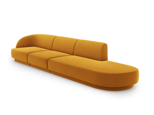 Micadoni Rechte bank Miley 4-zits, flueel, geel - 90x323x70cm