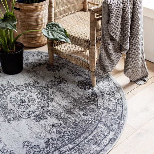 Vintage Vloerkleed Bloom rond - Grijs - EVA Interior