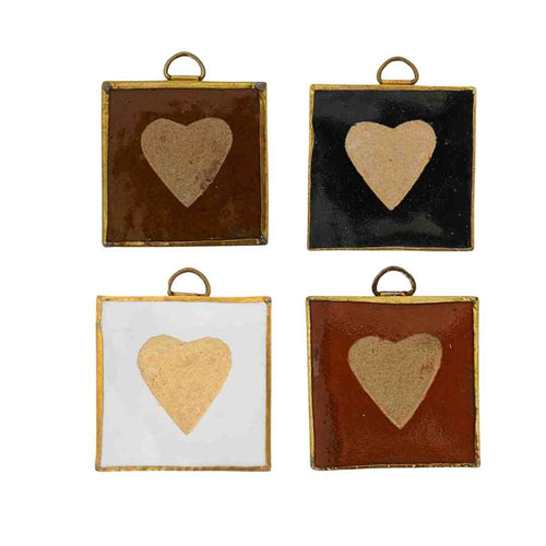 MÔMÉ Zellige tegeltje hart - zwart - keramiek/messing - wanddecoratie - 5 x 5 x 2 cm