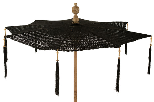J-Line parasol Kwast - katoen - hout - zwart - large