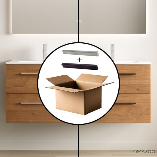 LOMAZOO badmeubelset Navero - met hoge kast & witte wastafel - warm eiken - 140 cm