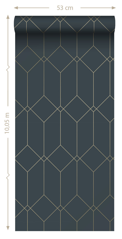 ESTAhome behang art deco motief donkerblauw en goud - 53 cm x 10.05 m - 139225