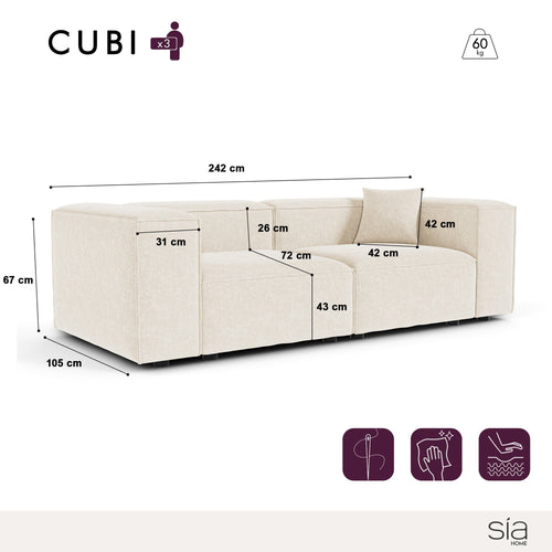 Sia Home - Modulaire bank CUBI - Chenille fluweel - Crème - 242cm