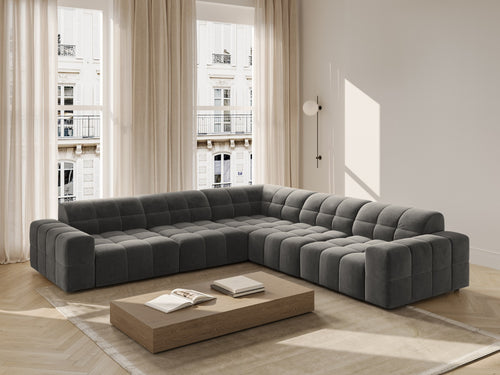 Cosmopolitan Design Hoekbank CHICAGO 4-zits, flueel lichtgrijs - 285x285x78cm