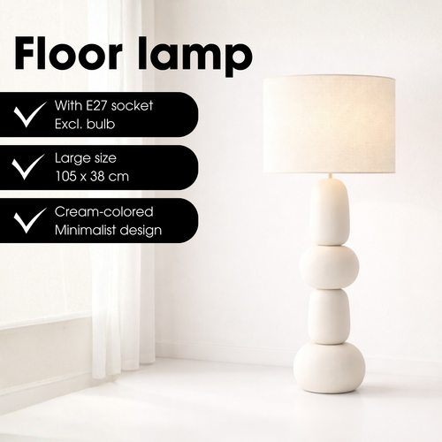 Mica Decorations Menko Vloerlamp Woonkamer - Lamp Decoratief met Lampenkap - Bureaulamp Tafellampen Woonkamer - 105 x ⌀38 cm - 60W E27 IP20 - Cream