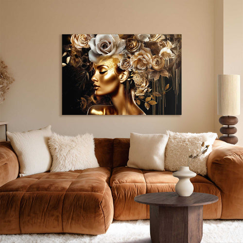 Reinders Golden Flower Lady glasschilderij -  goud - woonkamer - 78x116cm