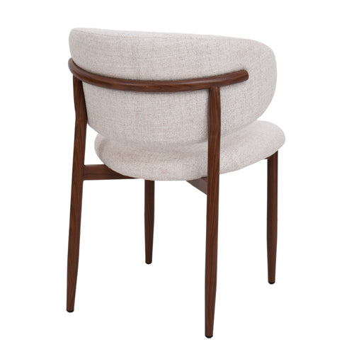 DÉJA Living Eetkamerstoel Jessie - Beige/Walnoot - Stoffen Stoel - Mid Century - Zithoogte 50 cm - Set van 2