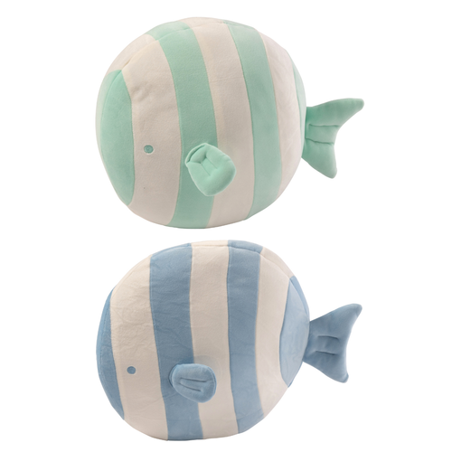 J-Line decoratie Vis Gestreept - polyresin - blauw/muntgroen - set van 2