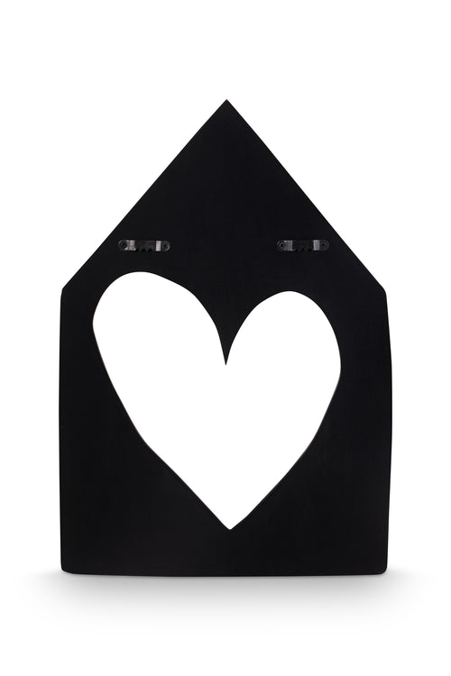 vtwonen Houten Huisje - Wanddecoratie Woonkamer - Ornament - Muurdecoratie Hartje - Zwart - 60cm