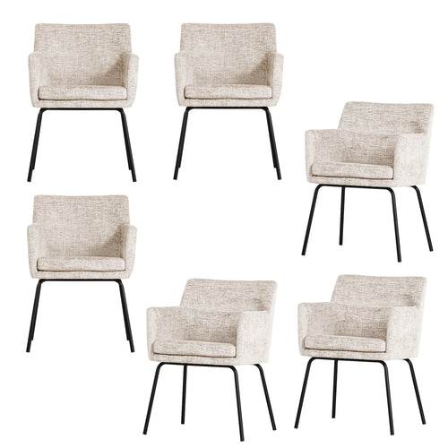 WOOOD eetkamerstoelen Kam - Polyester - Off White - Set van 6