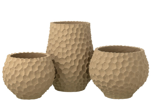 J-Line bloempot Inkepingen + Buiten zand - steen - taupe - large