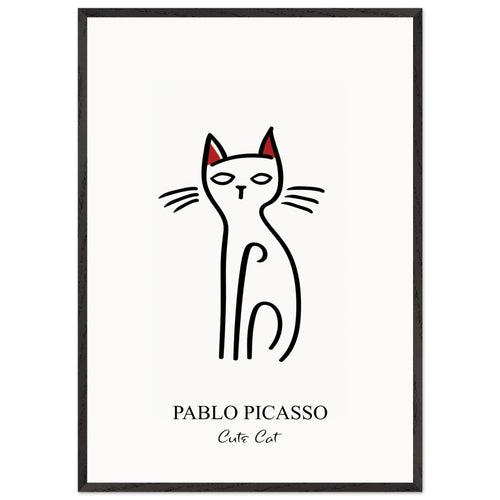 Artfulprints Poster met Lijst Pablo Picasso - Cute cat   - 70x100 cm - Zwart / Wit