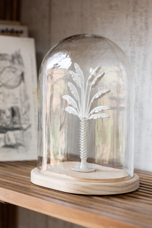 J-Line Decoratieve stolp Palmboom - glas/metaal - wit/naturel - large