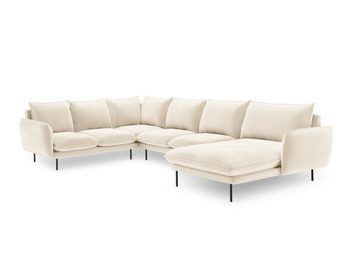 Cosmopolitan Design Panoramische hoekbank links Vienna 7-zits, flueel, lichtbeige - 235x330x95cm