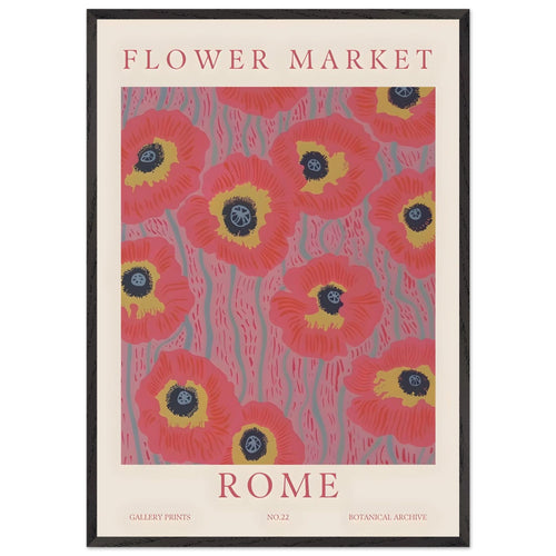 Artfulprints Poster met Lijst Flower market - Rome   - 70x100 cm - Roze