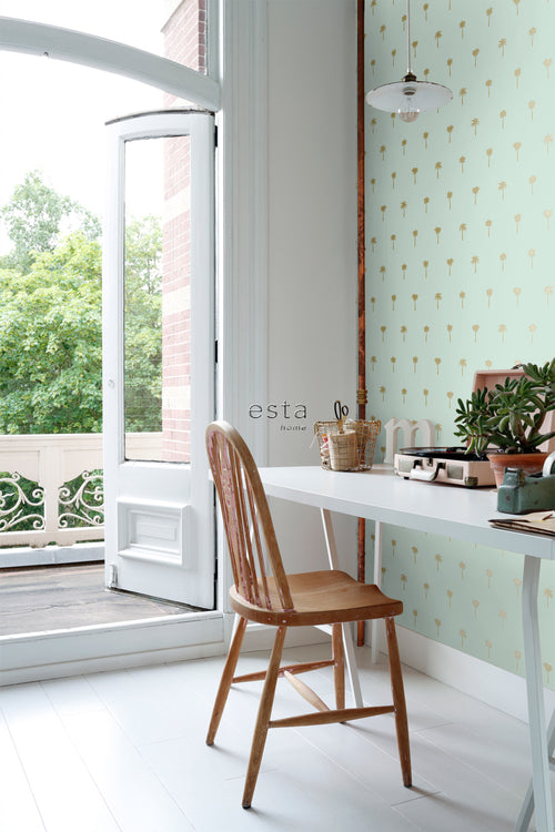 ESTAhome behang palmbomen mintgroen en goud - 53 cm x 10.05 m - 139159