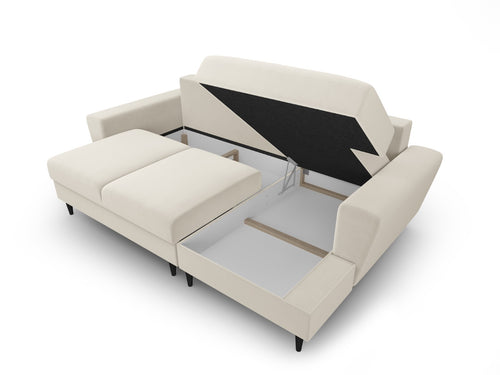 Cosmopolitan Design Converteerbare hoekbank rechts met opbergdoos Kyoto 4-zits, flueel lichtbeige - 145x241x88cm