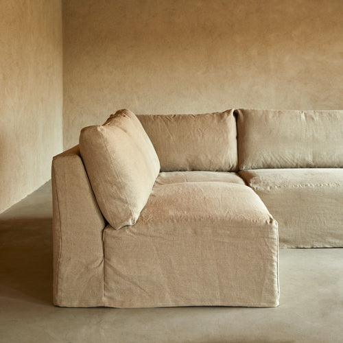 Tikamoon Modulaire 3-zits hoekbank in natuurlijk linnen - Naturel