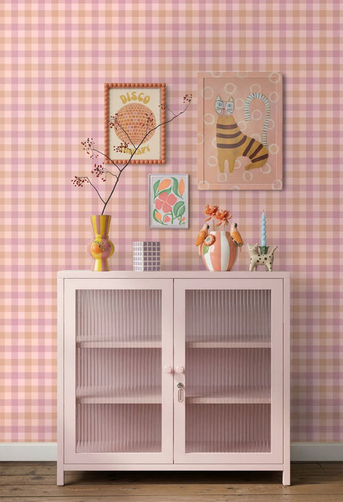 ESTAhome behang ruiten roze en paars - 50 x 900 cm - 132065