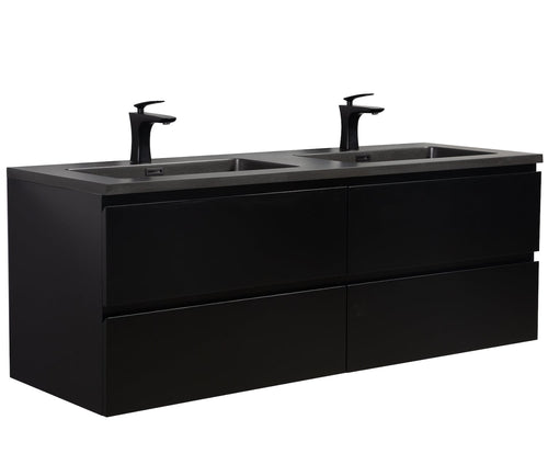 Badplaats Badkamermeubel Set Angela 140 cm – Mat Zwart – Badmeubel met Zwarte Wastafel