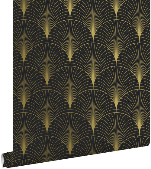 ESTAhome behang art deco motief zwart en goud - 53 cm x 10.05 m - 139457