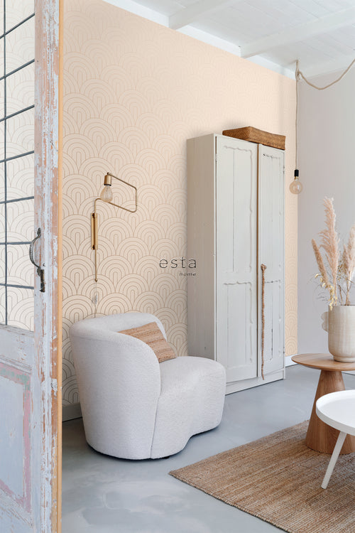 ESTAhome behang art deco bogen licht perzikroze en roségoud - 53 cm x 10.05 m - 139216