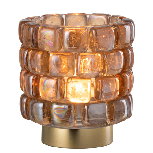 J-Line theelichthouder Vierkant Mozaiek - glas - cognac  - small