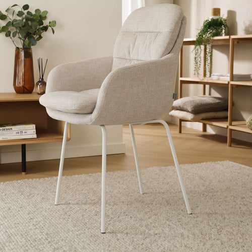 Nolon Nora-Mia Eetkamerstoel Beige - met Armleuning - Wit - vtwonen shop