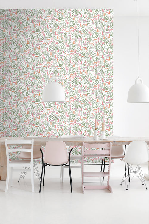 ESTAhome behang veldbloemen groen, wit en roze - 50 x 900 cm - 131550 - vtwonen shop