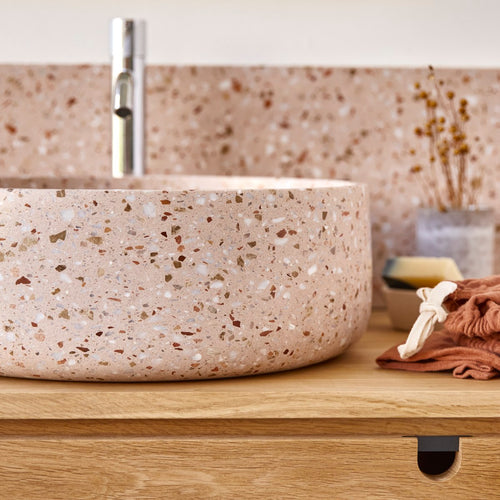 Tikamoon Ronde waskom van roze premium terrazzo ∅ 40 cm - Roze