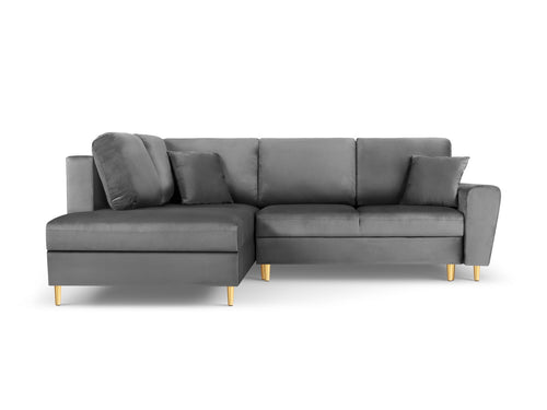 Cosmopolitan Design Uitklapbare hoekbank links met opbergdoos Kyoto 5-zits, flueel, lichtgrijs - 194x243x88cm