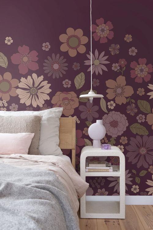 ESTAhome fotobehang retro bloemen mauve paars - 2.5 x 2.79 m - 159590
