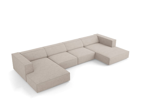 Cosmopolitan Design Panoramische bank Arendal 6-zits, chenille met ribbeleffect, donkerbeige - 166x364x70cm