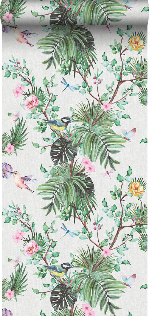 Sanders & Sanders behang tropische jungle bladeren en paradijsvogels groen - 53 cm x 10 m - 640001