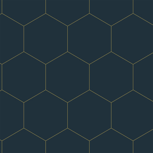 ESTAhome behang hexagon donkerblauw en goud - 53 cm x 10.05 m - 139237
