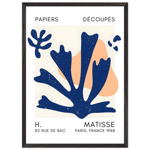 Artfulprints Poster met Lijst Matisse – Abstract bloom navy blue II   - 50x70 cm - Blauw