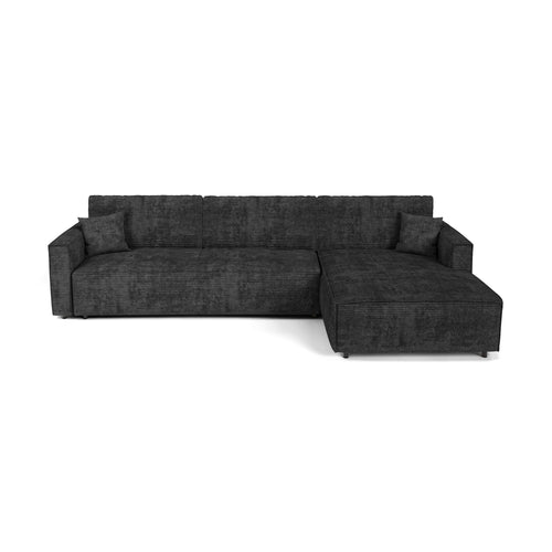 Premium Interiors - Rechthoekige hoekbank met slaapfunctie en opbergruimte  - corduroy zwart 297cm