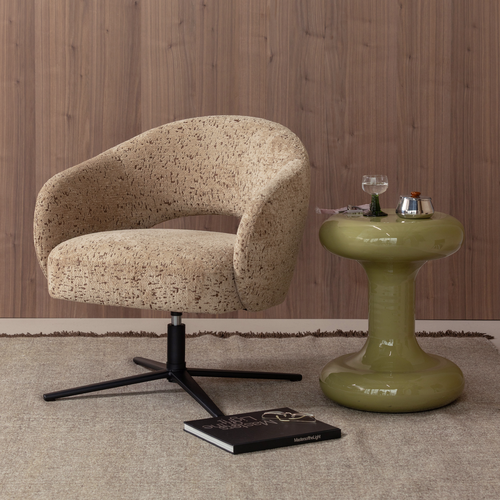 WOOOD draaifauteuil Pico - Wollig Structuur - Zand - 74x71x69
