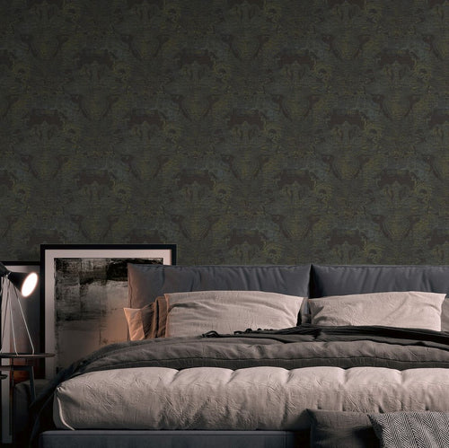 Livingwalls behang ornamenten zwart, blauw, geel en goud - 53 cm x 10.05 m - AS-391195 - vtwonen shop