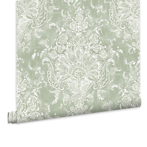 Laura Ashley Vliesbehang - Maddox Saliegroen