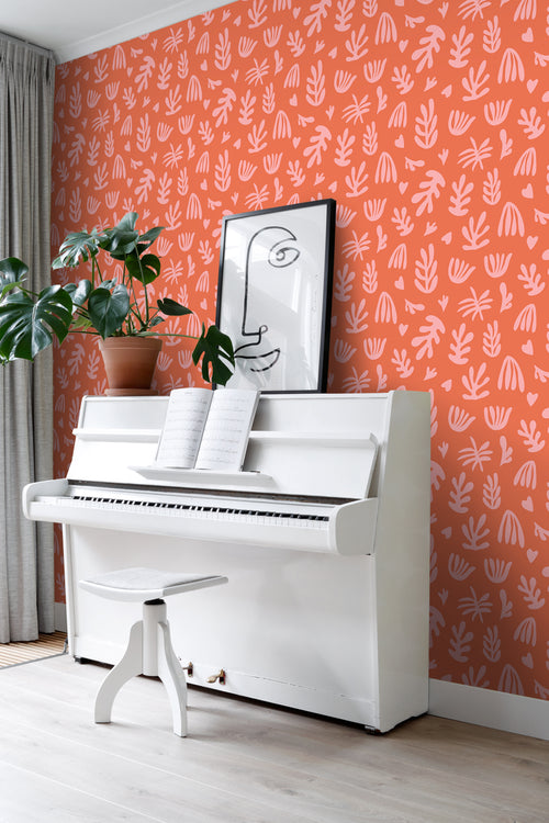 ESTAhome behang planten in Matisse stijl oranje en roze - 50 x 900 cm - 131021 - vtwonen shop